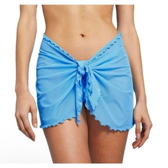 Wild Fable Blue Lettuce Edge Sarong Tie Skirt Swim Coverup Size 2X - Picture 1 of 2